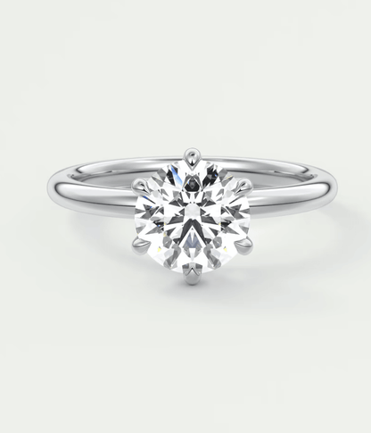 Celestia Round Solitaire Ring – Lab Diamond or Moissanite (6 Prongs)