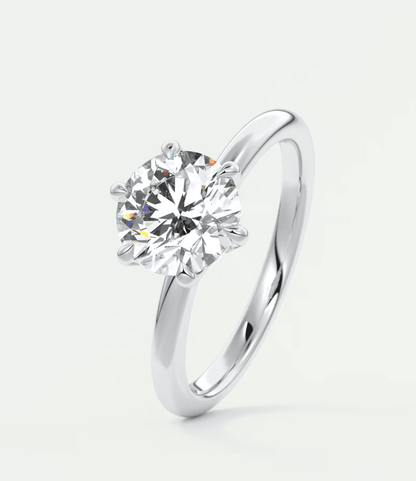 Celestia Round Solitaire Ring – Lab Diamond or Moissanite (6 Prongs)