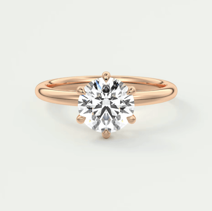 Celestia Round Solitaire Ring – Lab Diamond or Moissanite (6 Prongs)