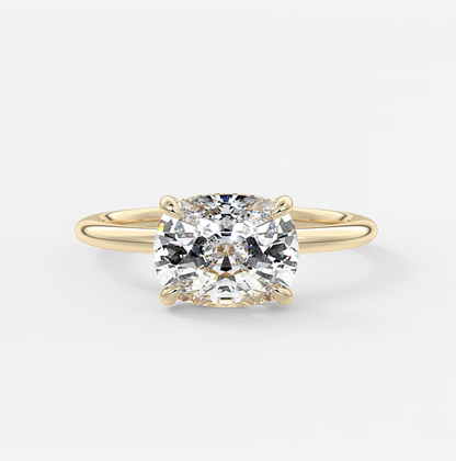 Celestia East-West Elongated Cushion Hidden Halo Ring – Lab Diamond or Moissanite