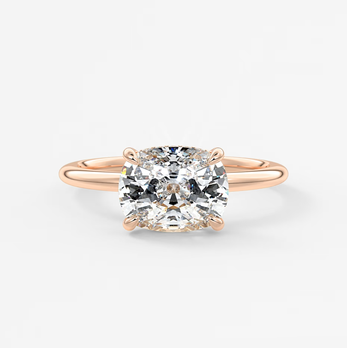 Celestia East-West Elongated Cushion Hidden Halo Ring – Lab Diamond or Moissanite