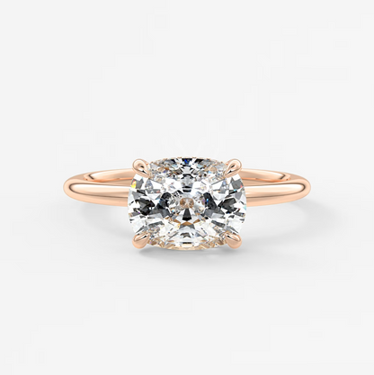 Celestia East-West Elongated Cushion Hidden Halo Ring – Lab Diamond or Moissanite