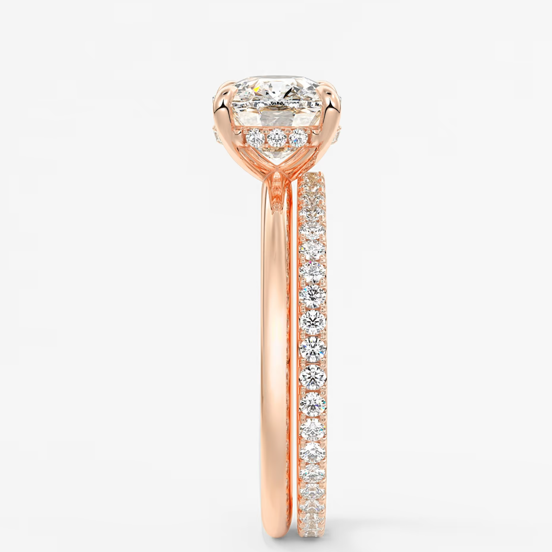 Celestia East-West Elongated Cushion Hidden Halo Ring – Lab Diamond or Moissanite