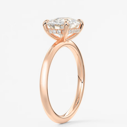 Celestia East-West Elongated Cushion Hidden Halo Ring – Lab Diamond or Moissanite