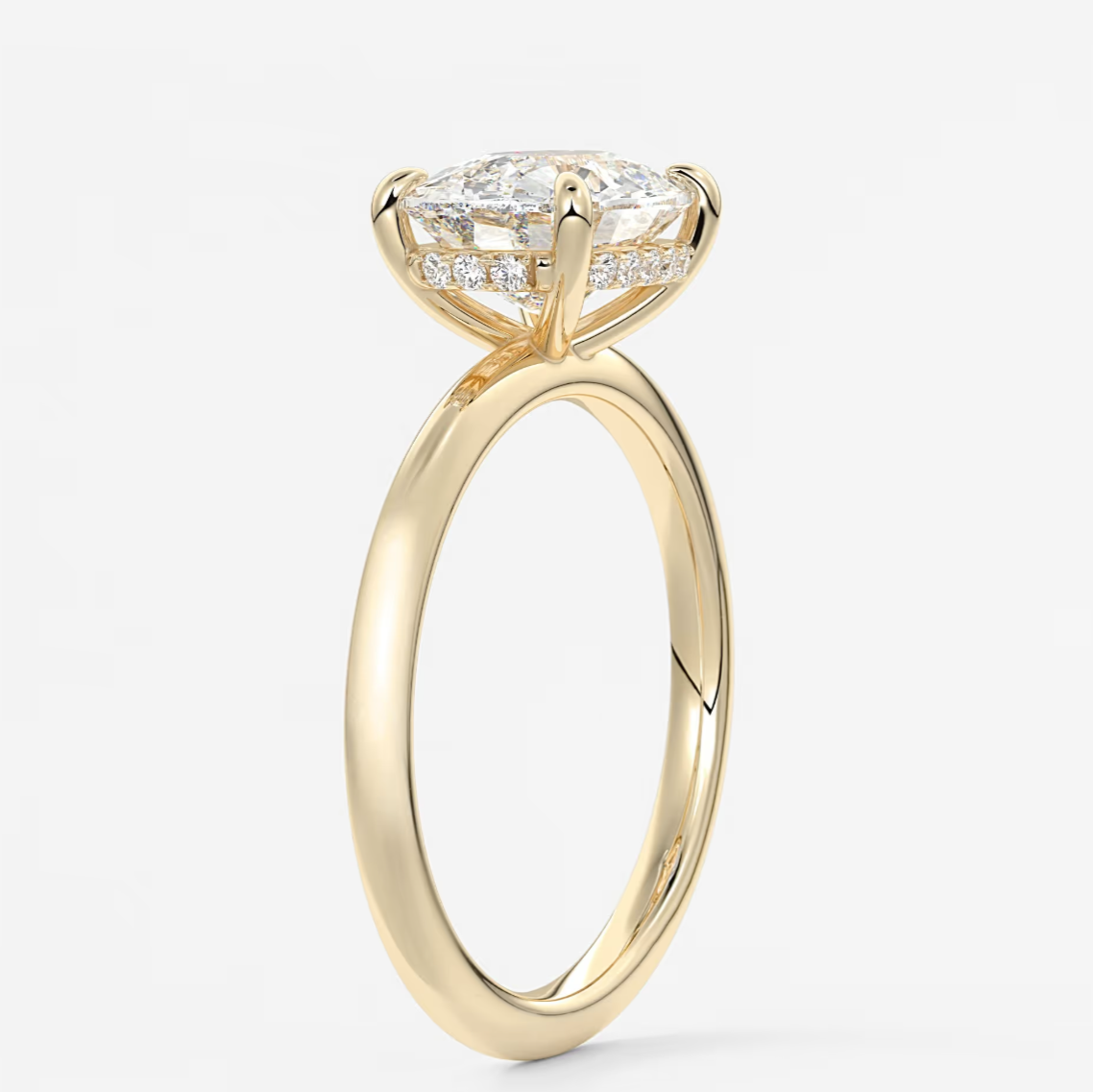 Celestia East-West Elongated Cushion Hidden Halo Ring – Lab Diamond or Moissanite