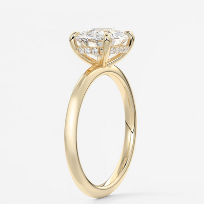 Celestia East-West Elongated Cushion Hidden Halo Ring – Lab Diamond or Moissanite