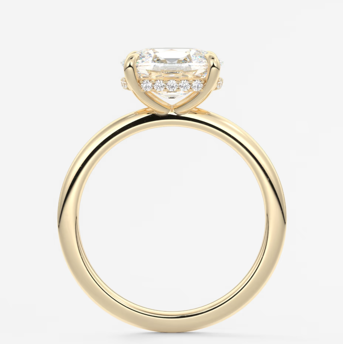 Celestia East-West Elongated Cushion Hidden Halo Ring – Lab Diamond or Moissanite