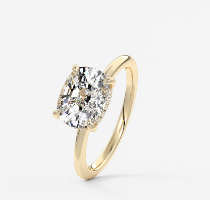 Celestia East-West Elongated Cushion Hidden Halo Ring – Lab Diamond or Moissanite