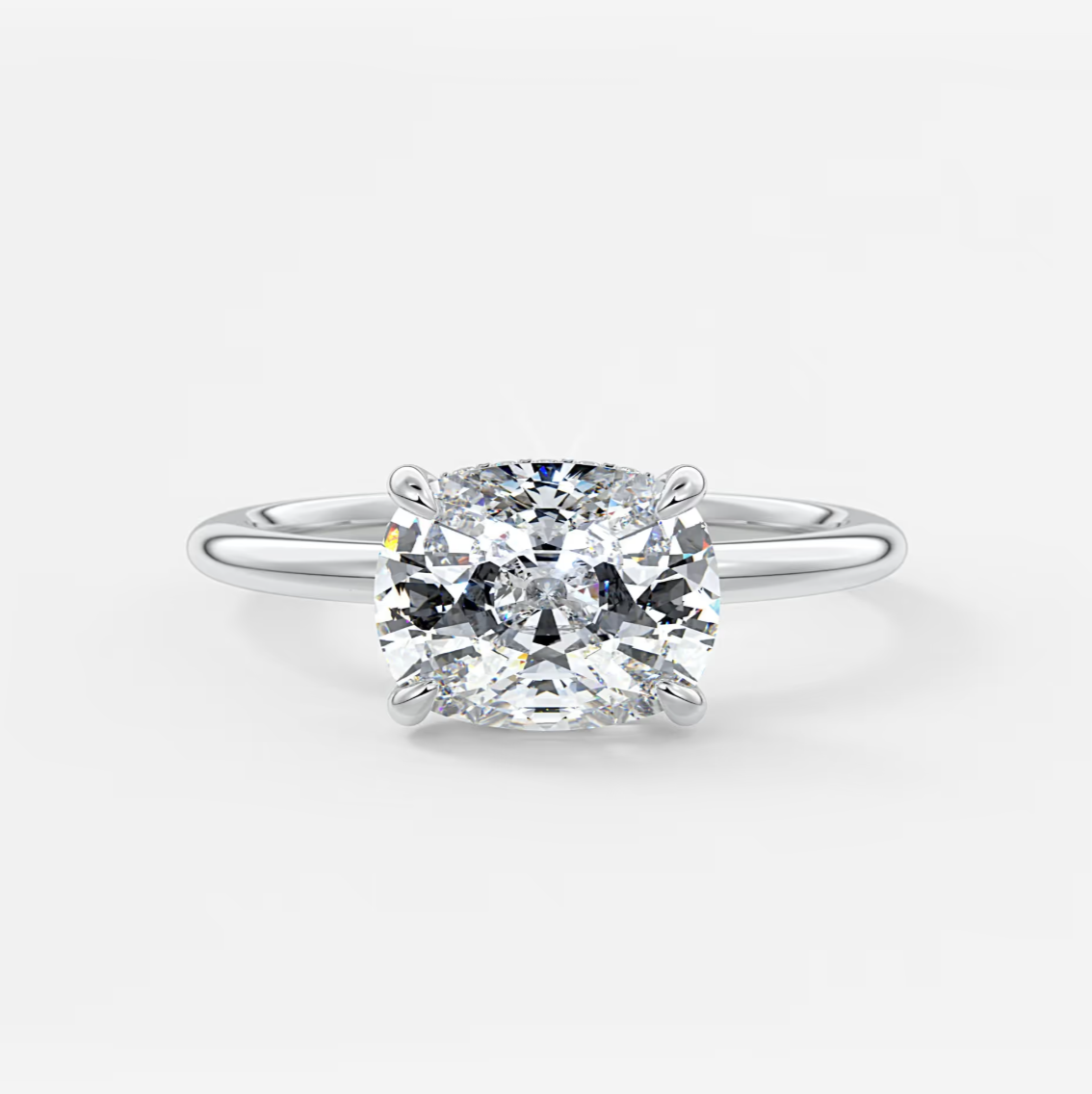Celestia East-West Elongated Cushion Hidden Halo Ring – Lab Diamond or Moissanite