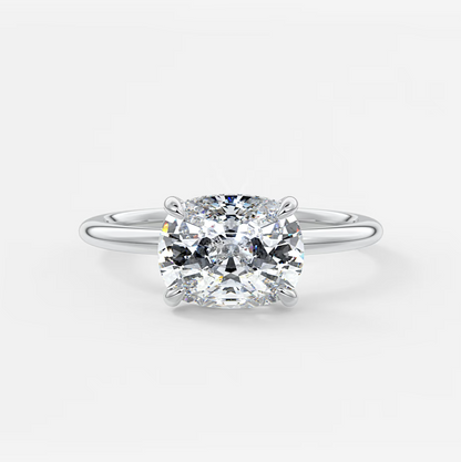 Celestia East-West Elongated Cushion Hidden Halo Ring – Lab Diamond or Moissanite