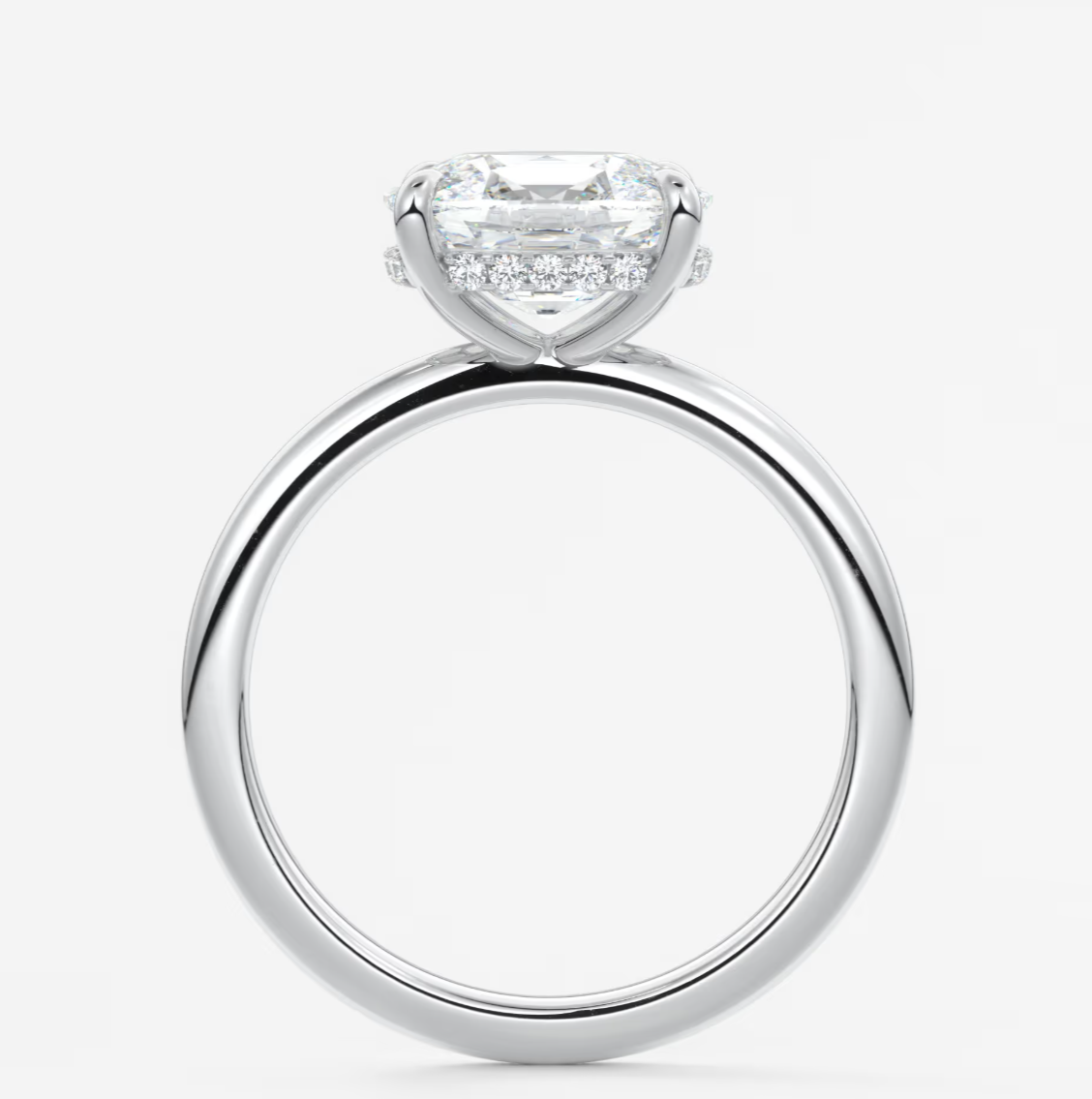Celestia East-West Elongated Cushion Hidden Halo Ring – Lab Diamond or Moissanite