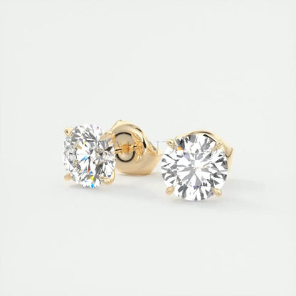 14k gold diamond stud earrings with a classic round cut.