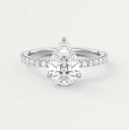 Elara Pear Pavé Engagement Ring – Lab Diamond or Moissanite