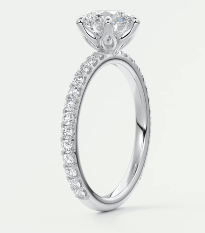 Elara Round Pavé Engagement Ring – Lab Diamond or Moissanite