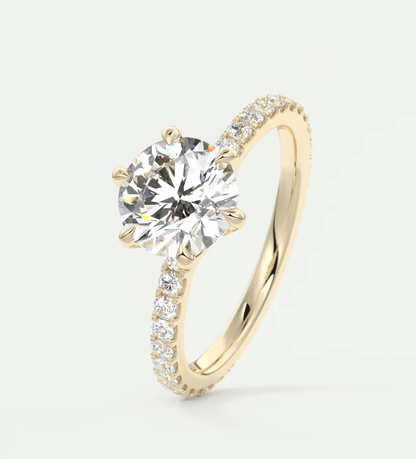 Elara Round Pavé Engagement Ring – Lab Diamond or Moissanite