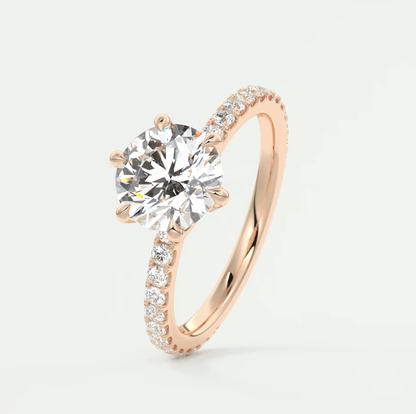 Elara Round Pavé Engagement Ring – Lab Diamond or Moissanite