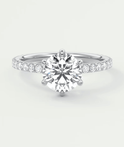 Elara Round Pavé Engagement Ring – Lab Diamond or Moissanite