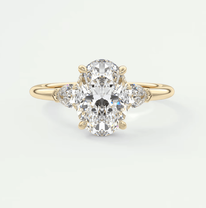 Elysian Oval with Pear Three-Stone Engagement Ring – Lab Diamond or Moissanite