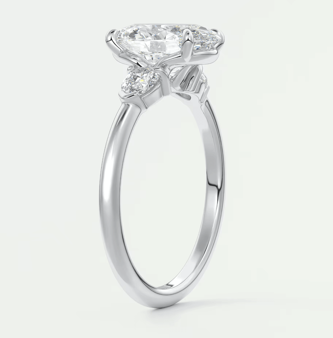 Elysian Oval with Pear Three-Stone Engagement Ring – Lab Diamond or Moissanite