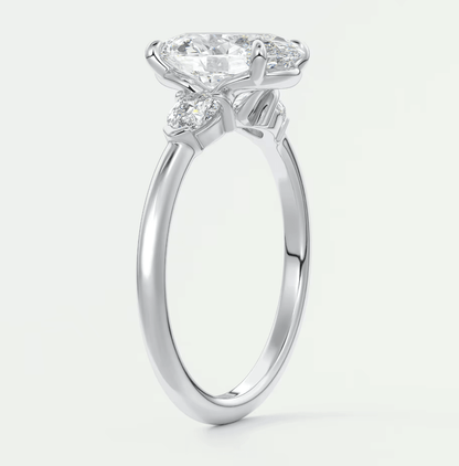 Elysian Oval with Pear Three-Stone Engagement Ring – Lab Diamond or Moissanite