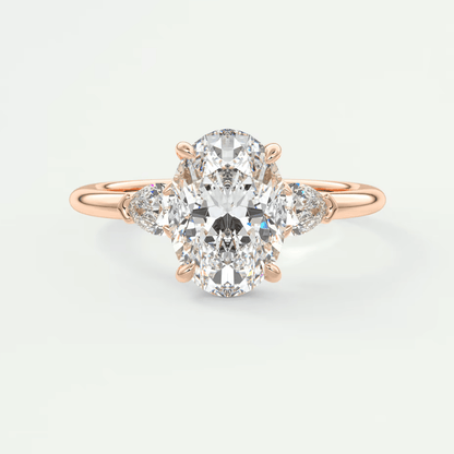 Elysian Oval with Pear Three-Stone Engagement Ring – Lab Diamond or Moissanite