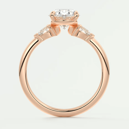 Elysian Oval with Pear Three-Stone Engagement Ring – Lab Diamond or Moissanite