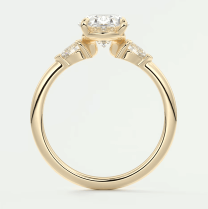 Elysian Oval with Pear Three-Stone Engagement Ring – Lab Diamond or Moissanite