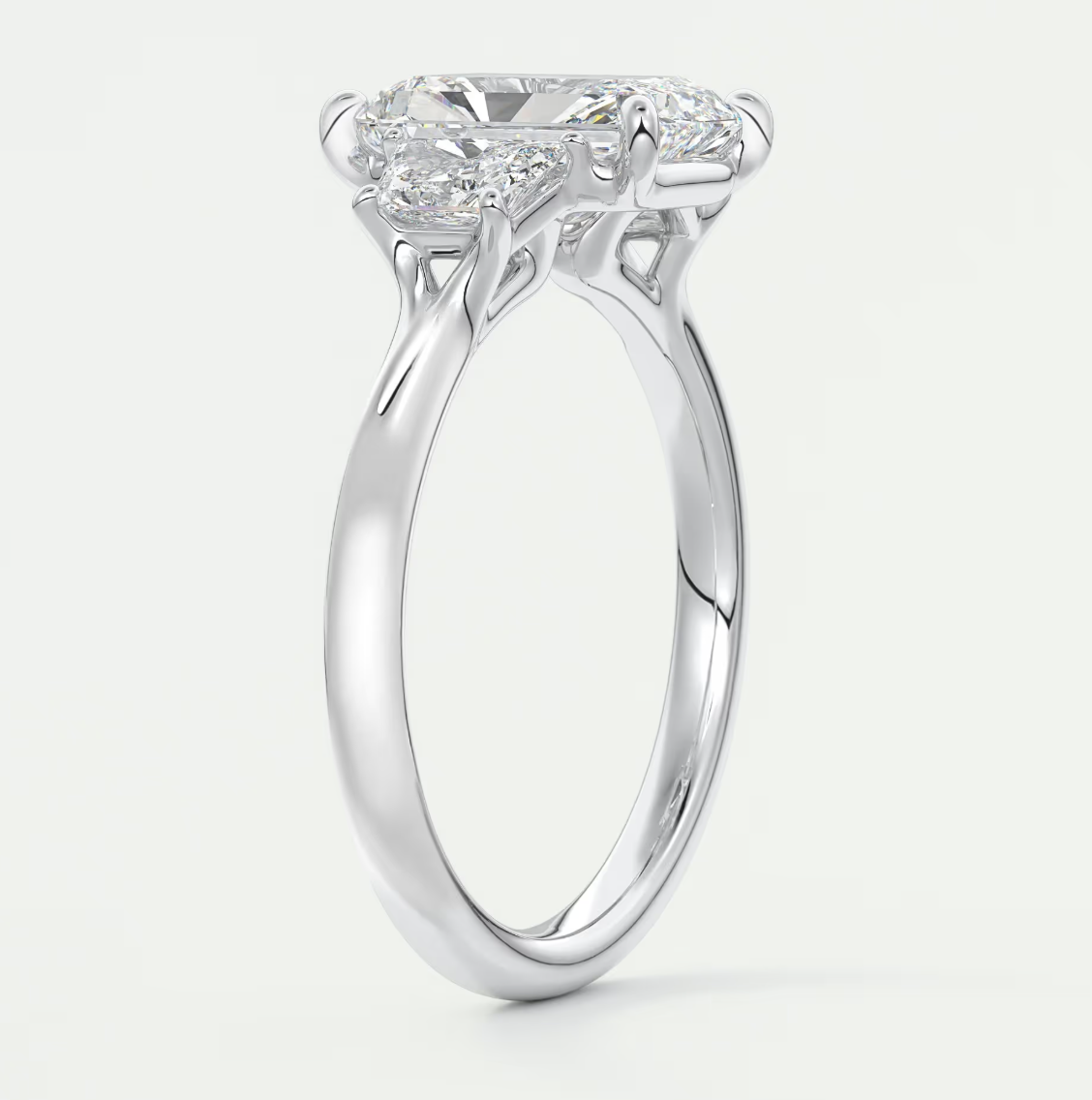 Elysian Radiant Three-Stone Engagement Ring with Trapezoid Side Stones