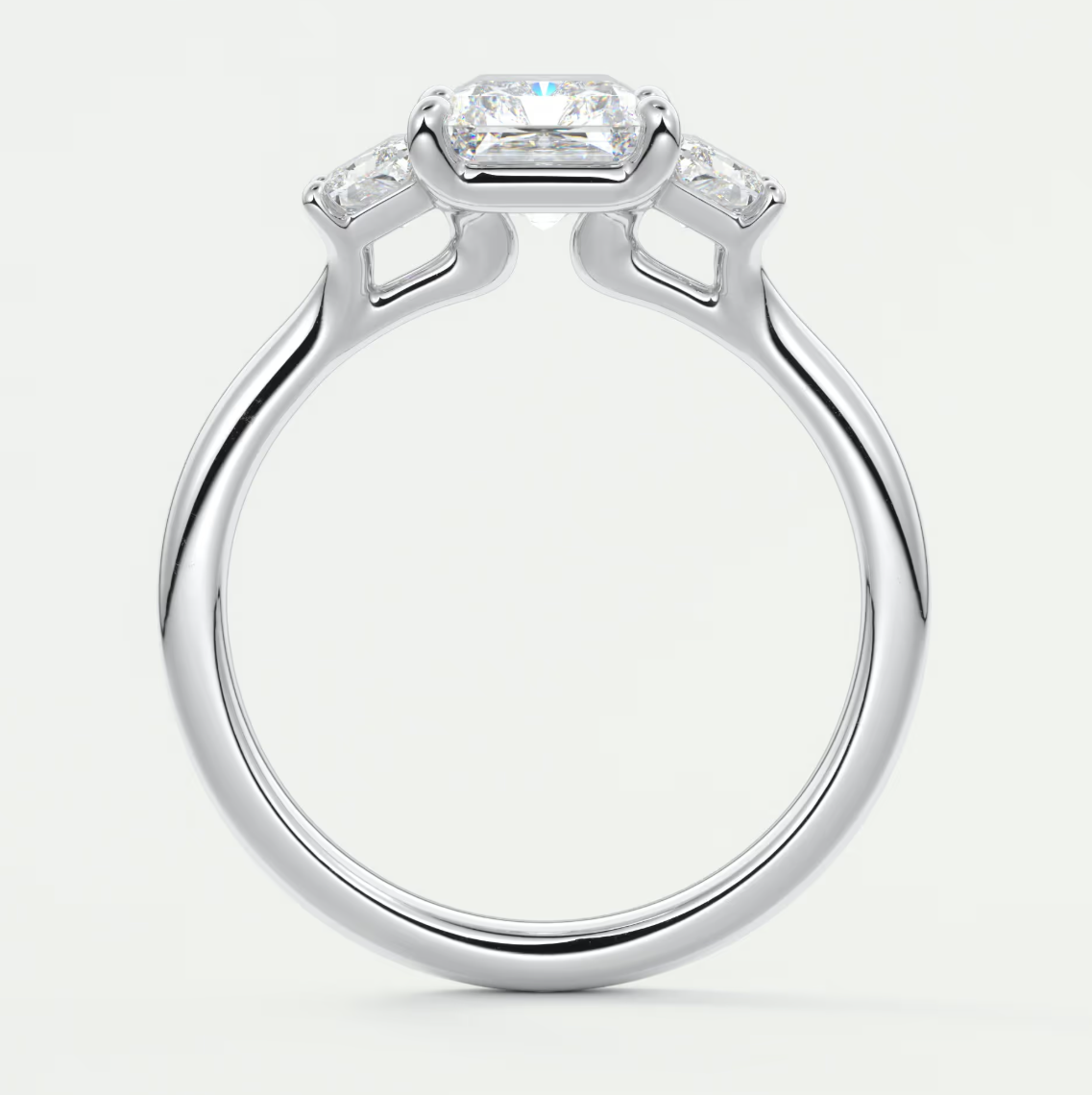 Elysian Radiant Three-Stone Engagement Ring with Trapezoid Side Stones