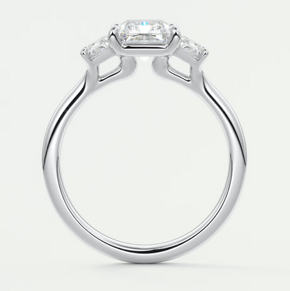 Elysian Radiant Three-Stone Engagement Ring with Trapezoid Side Stones
