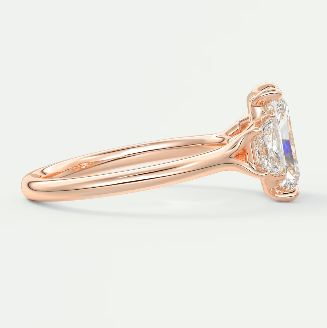 Elysian Radiant Three-Stone Engagement Ring with Trapezoid Side Stones
