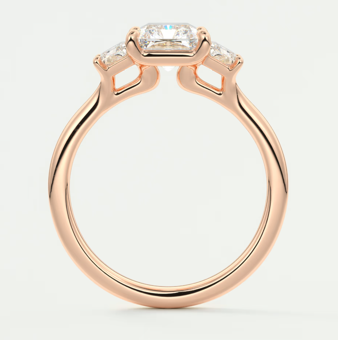 Elysian Radiant Three-Stone Engagement Ring with Trapezoid Side Stones
