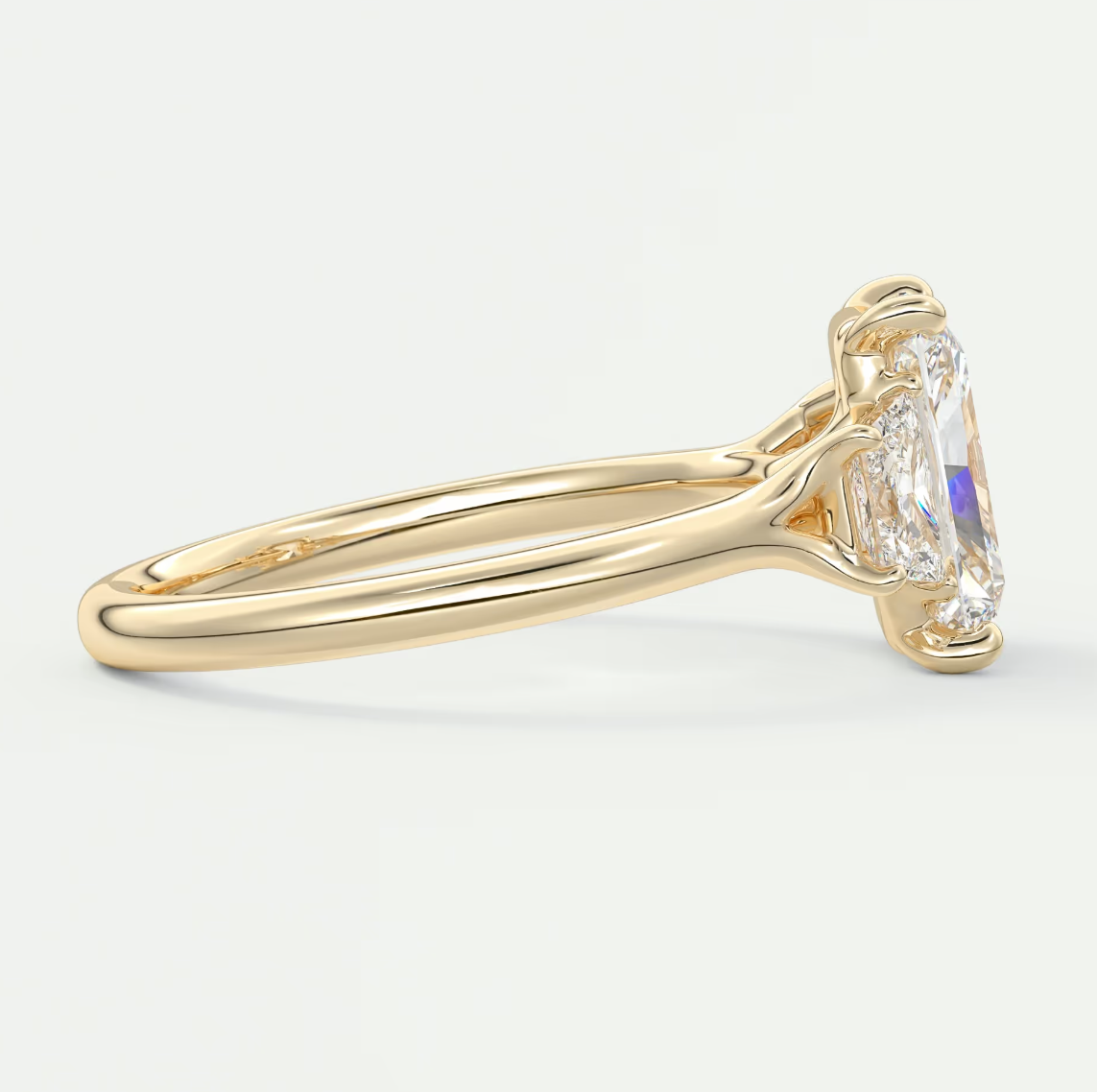 Elysian Radiant Three-Stone Engagement Ring with Trapezoid Side Stones