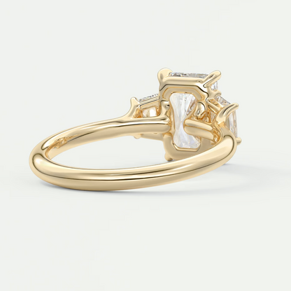 Elysian Radiant Three-Stone Engagement Ring with Trapezoid Side Stones