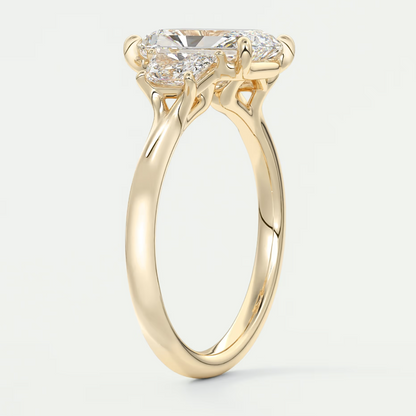 Elysian Radiant Three-Stone Engagement Ring with Trapezoid Side Stones