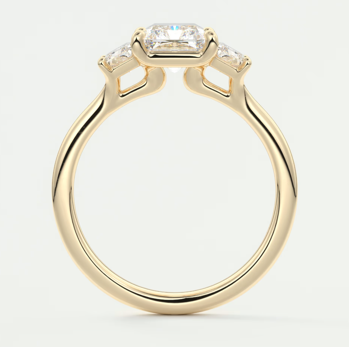 Elysian Radiant Three-Stone Engagement Ring with Trapezoid Side Stones