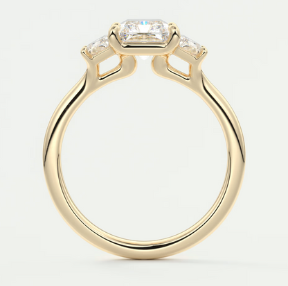 Elysian Radiant Three-Stone Engagement Ring with Trapezoid Side Stones