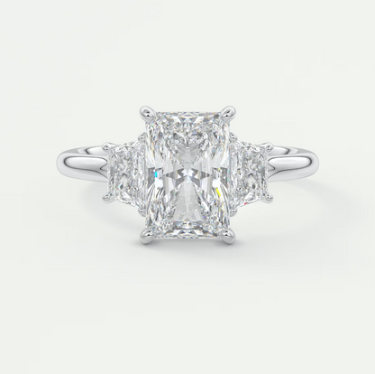 Elysian Radiant Three-Stone Engagement Ring with Trapezoid Side Stones