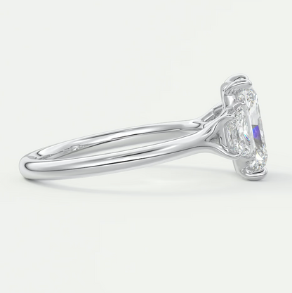 Elysian Radiant Three-Stone Engagement Ring with Trapezoid Side Stones