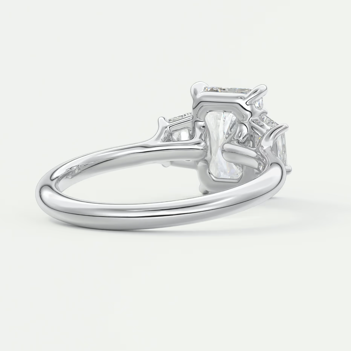 Elysian Radiant Three-Stone Engagement Ring with Trapezoid Side Stones