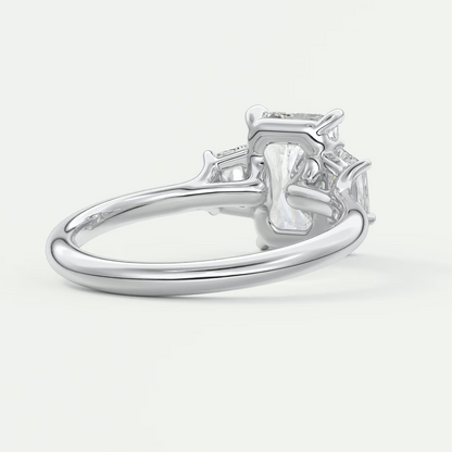 Elysian Radiant Three-Stone Engagement Ring with Trapezoid Side Stones