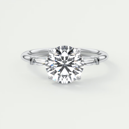 Elysian Round Three-Stone Engagement Ring with Tapered Baguettes