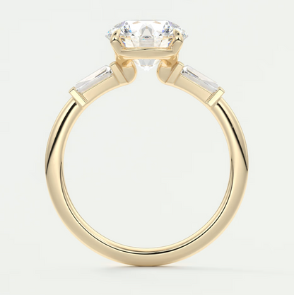 Elysian Round Three-Stone Engagement Ring with Tapered Baguettes