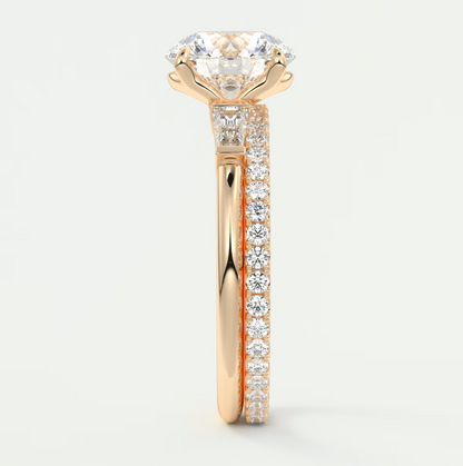 Elysian Round Three-Stone Engagement Ring with Tapered Baguettes