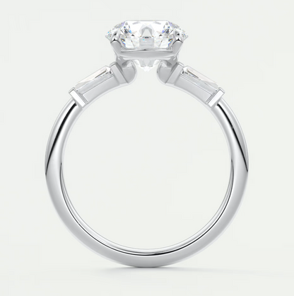 Elysian Round Three-Stone Engagement Ring with Tapered Baguettes