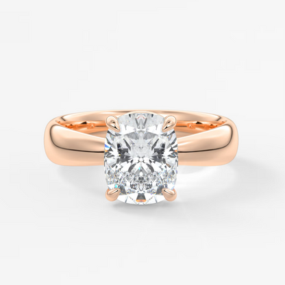 Elysian Tapered Elongated Cushion Solitaire Ring – Lab Diamond or Moissanite