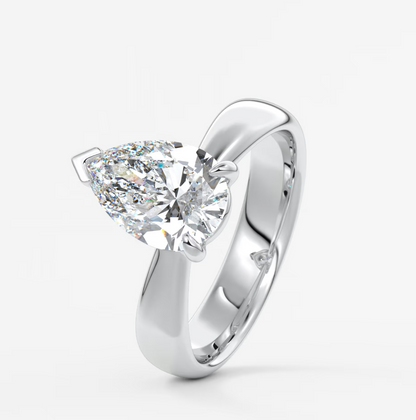 Elysian Tapered Pear Solitaire Ring – Lab Diamond or Moissanite