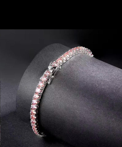 Pink Moissanite Tennis Bracelet – 18K White Gold Plated Silver