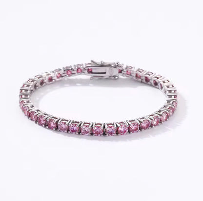 Pink Moissanite Tennis Bracelet – 18K White Gold Plated Silver