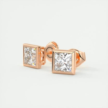 Rose gold princess cut diamond stud earrings